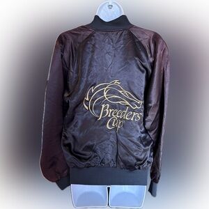 Vintage Breeders Cup Black Satin Bomber Jacket Size Small